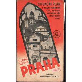 Hlavní město Praha. Situační plán s novým rozdělením obcí, správným seznamem ulic a tratí elektr. dráhy (mapa)