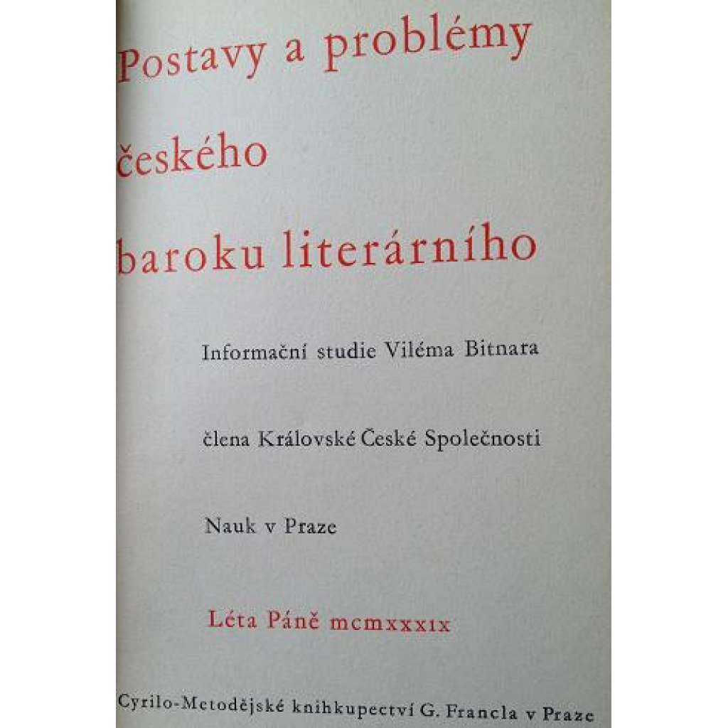 POSTAVY A PROBLÉMY ČESKÉHO BAROKU LITERÁRNÍHO