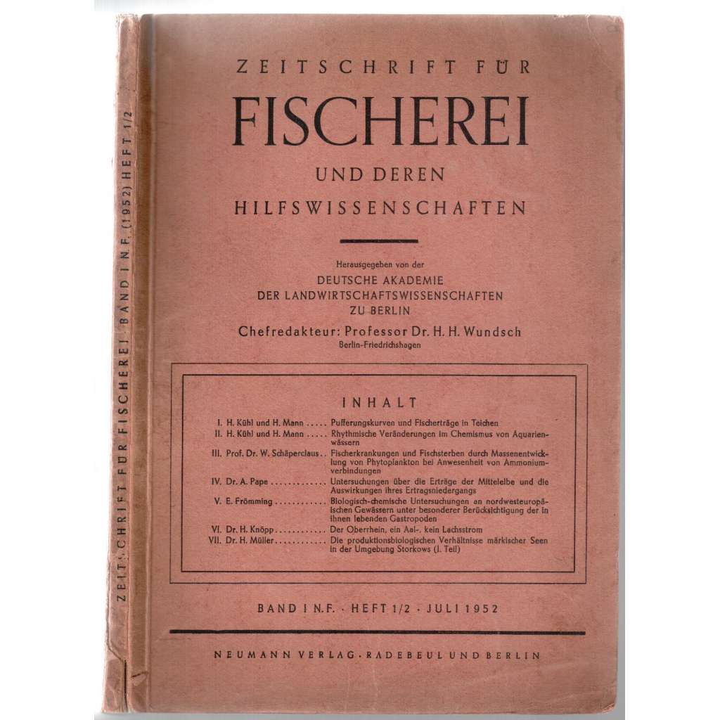 Zeitschrift für Ficherei und deren Hilfswissenschaften; Band I N.F., Heft 1/2, Juli 1952 [časopis o rybaření]