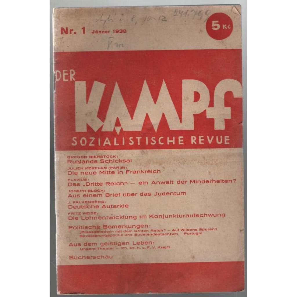 Der Kampf, Sozialistische Revue; Nr. 1-7, 9, 1938 [politický měsíčník]