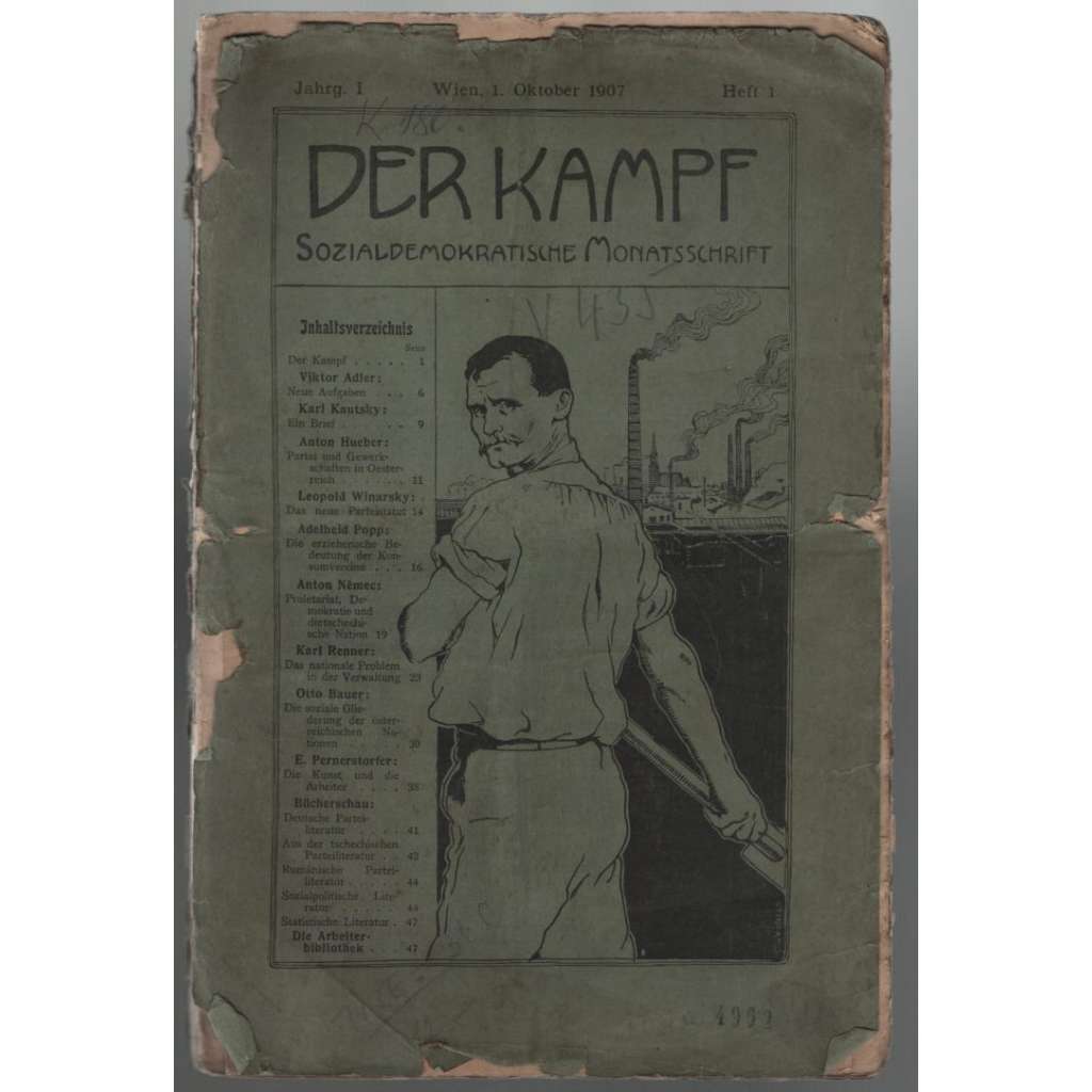Der Kampf, Sozialdemokratische Monatsschrift; Jahrg. I, Oktober 1907, Heft 1 [měsíčník rakouské sociální demokracie]