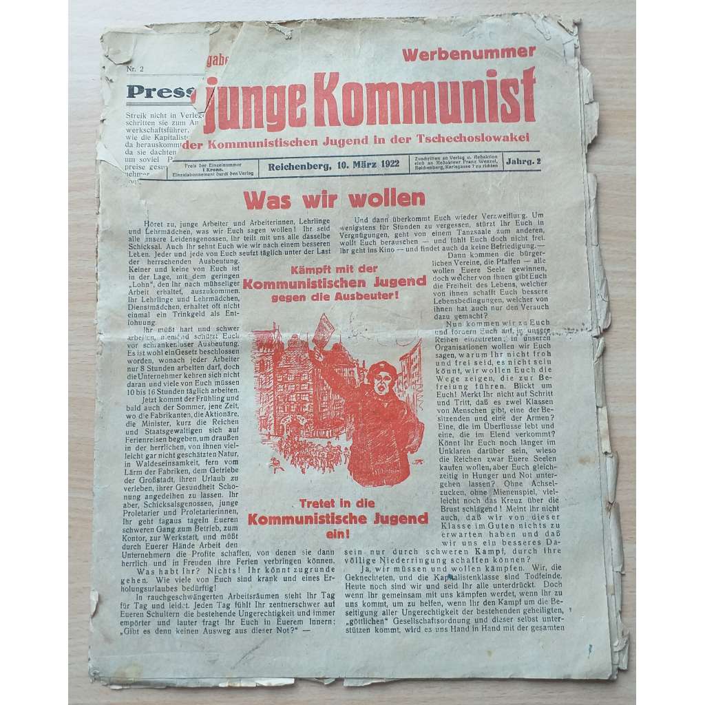Der junge Kommunist. Organ der Kommunistischen Jugend in der Tschechoslowakei. 10. März 1922, Jahrg. 2 [komunismus]