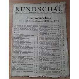 Rundschau über Politik, Wirtschaft und Arbeitebewegung; 2. Jahrg. 1933, Nr. 1, 3-6, 8-14, 18-42, 44, 46-50 [politický časopis]