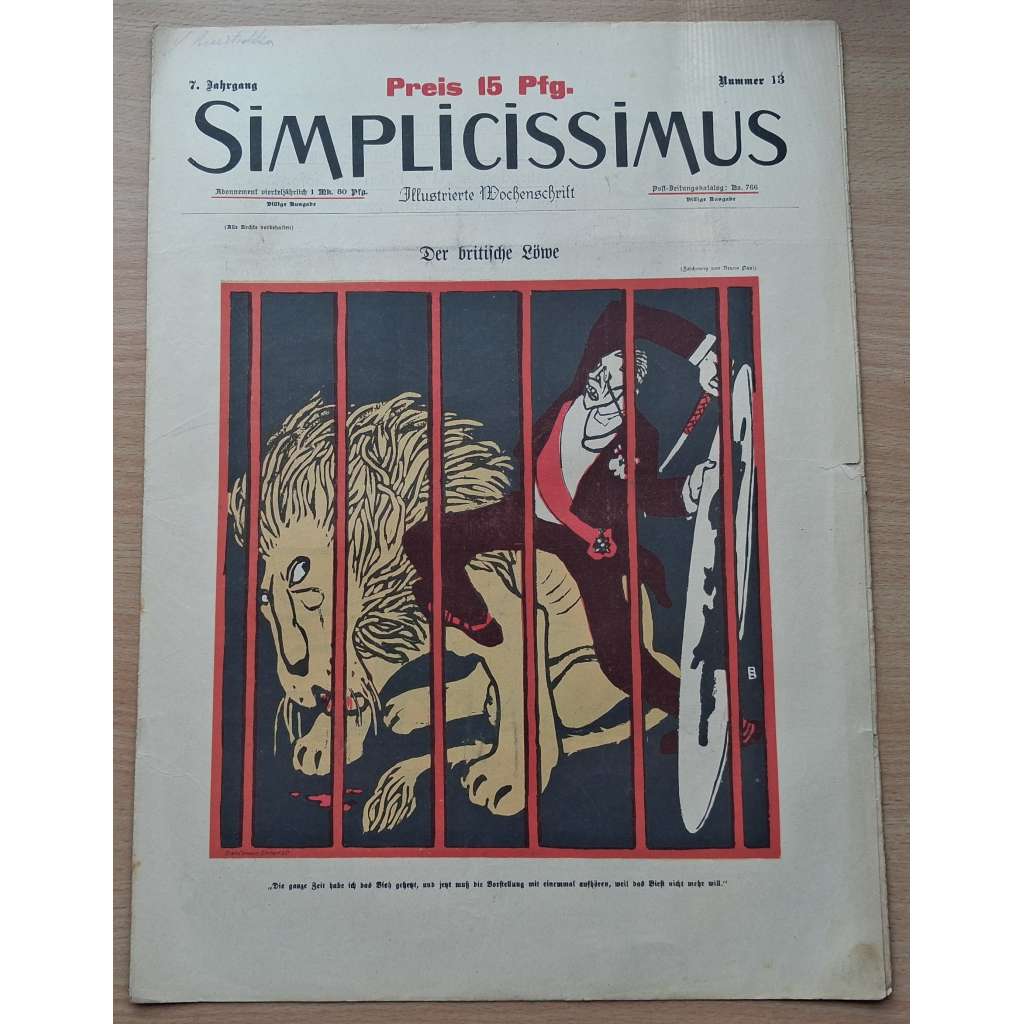 Simplicissimus. Illustrierte Wochenschrift; 7. Jahrgang, Nr. 13 [německý satirický týdeník]