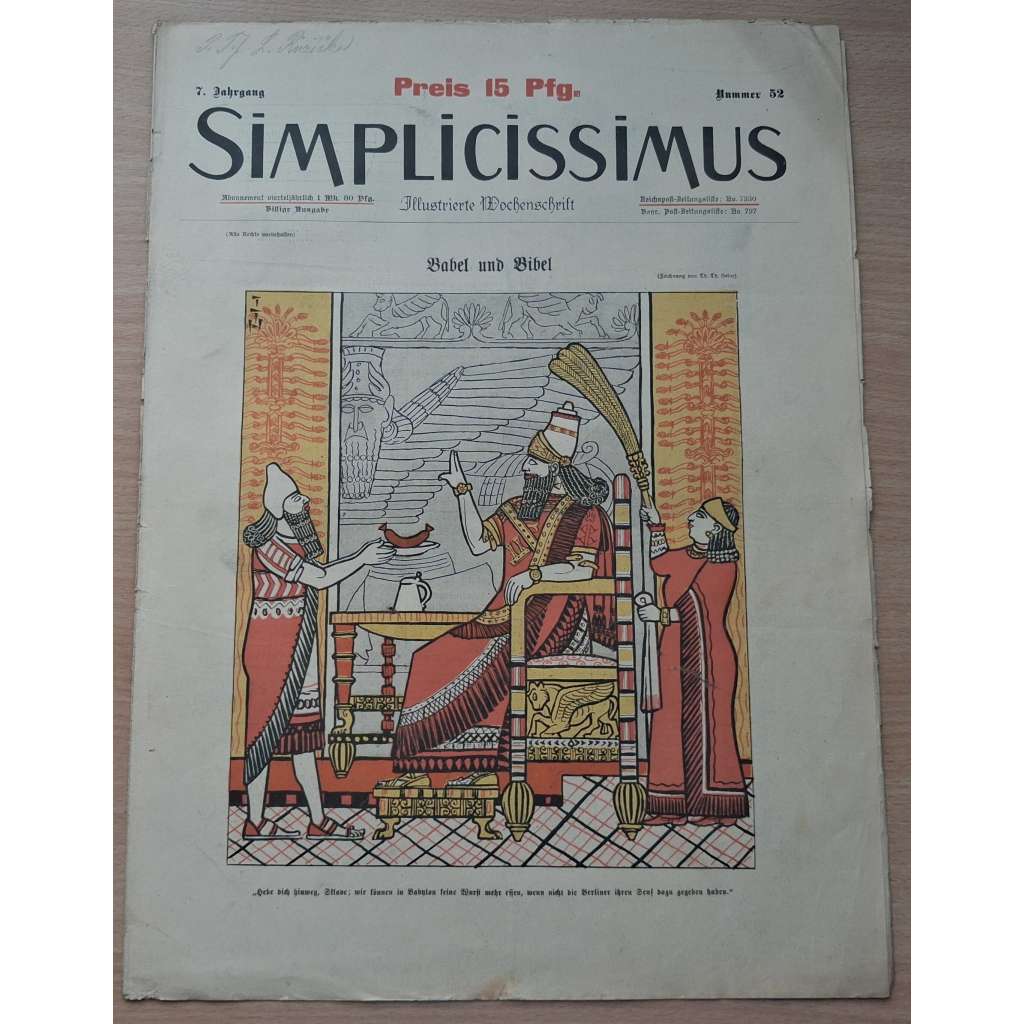 Simplicissimus. Illustrierte Wochenschrift; 7. Jahrgang, Nr. 52 [německý satirický týdeník]
