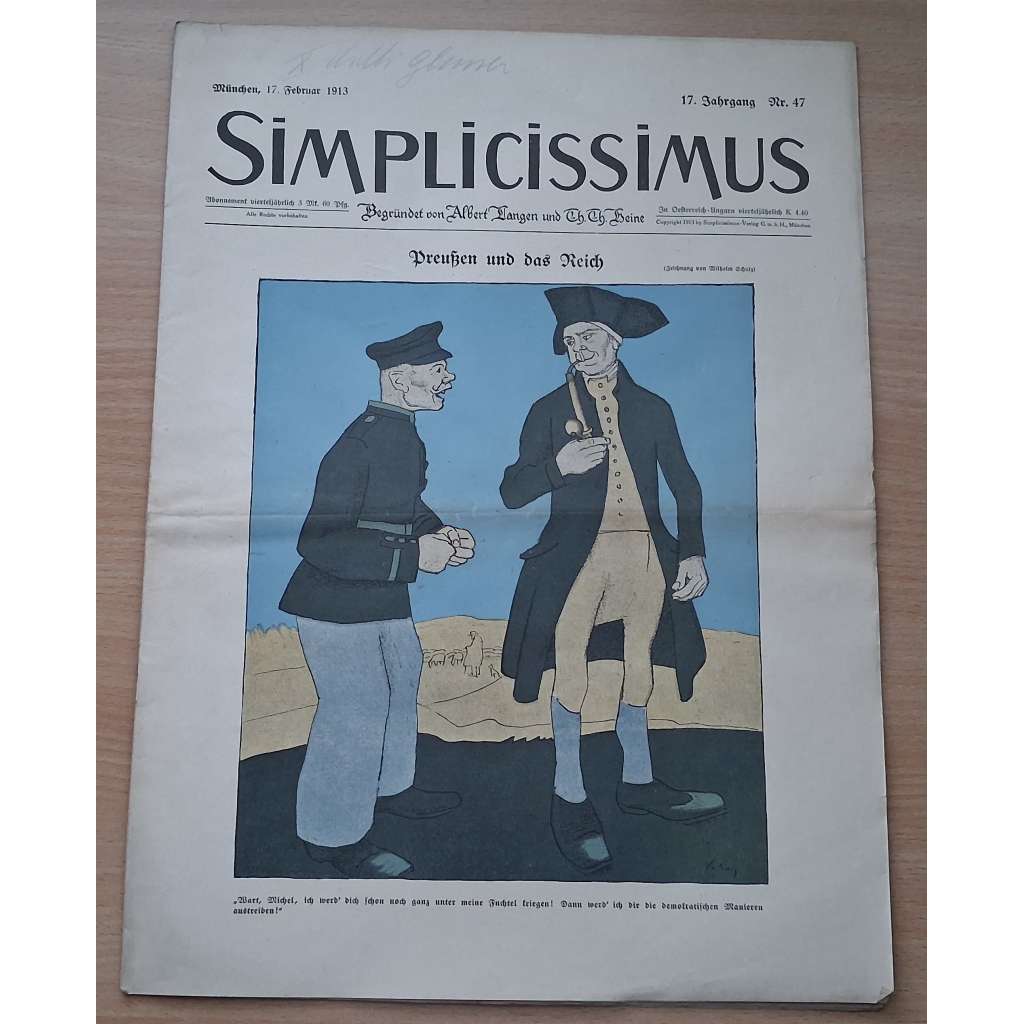 Simplicissimus; 17. Jahrgang, Nr. 47, 17. Februar 1913 [německý satirický týdeník]
