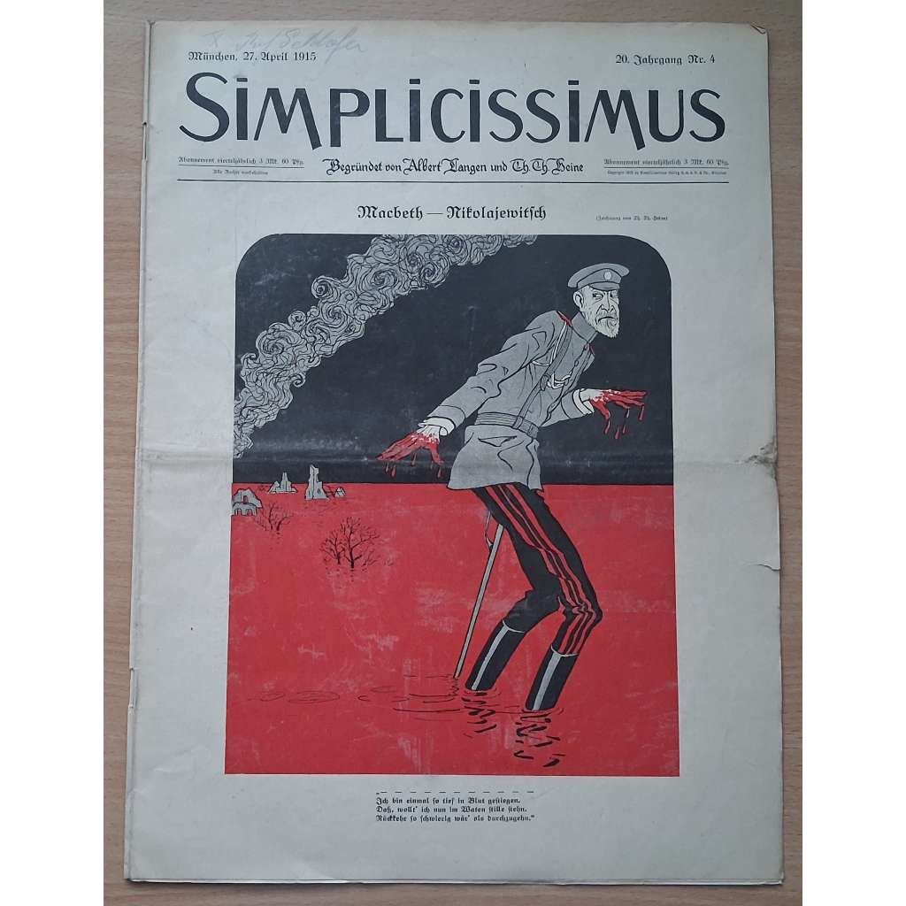 Simplicissimus; 20. Jahrgang, Nr. 4, 27. April 1915 [německý satirický týdeník]