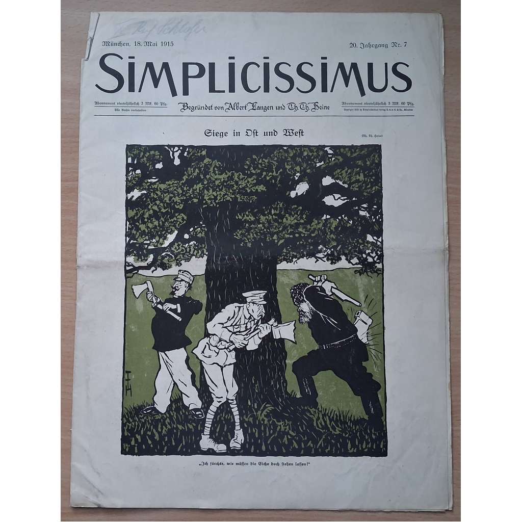 Simplicissimus; 20. Jahrgang, Nr. 7, 18. Mai 1915 [německý satirický týdeník]