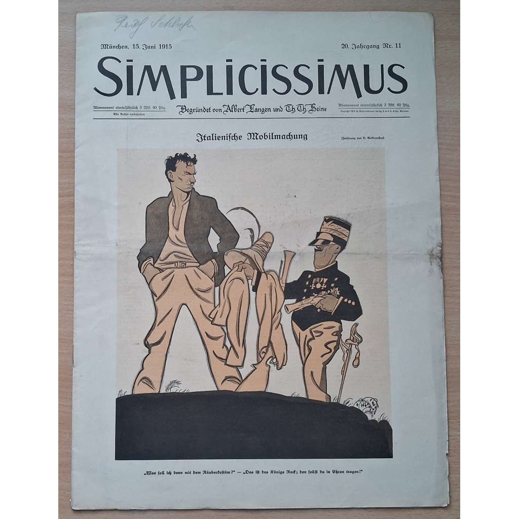 Simplicissimus; 20. Jahrgang, Nr. 11, 15. Juni 1915 [německý satirický týdeník]