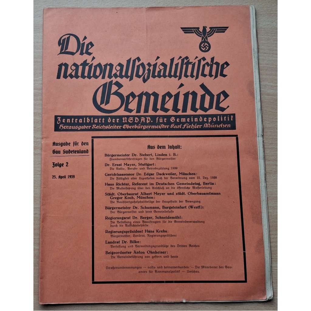 Die nationalsozialistische Gemeinde. Ausgabe für den Gau Sudentenland; 7. Jahrg., Folge 2-18, 1939 [německý nacistický časopis]
