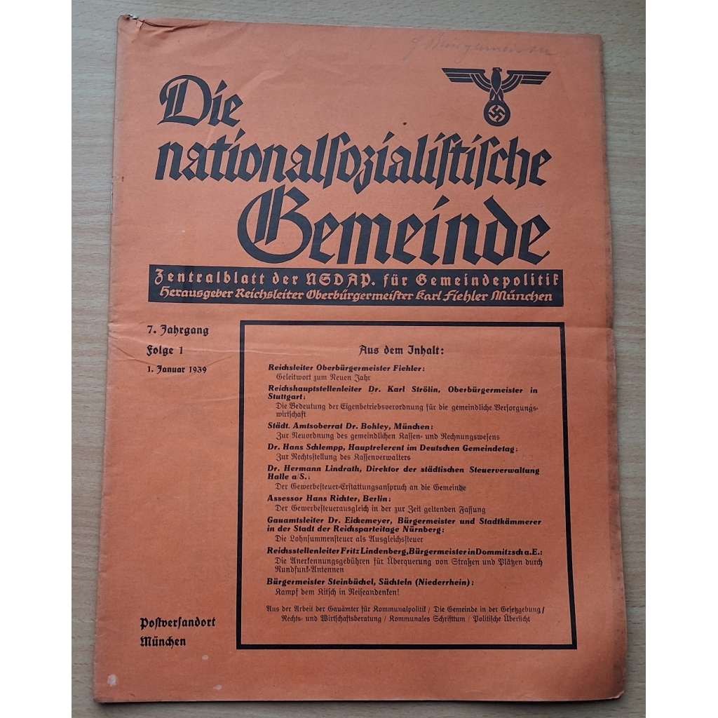 Die nationalsozialistische Gemeinde; 7. Jahrgang, Folge 1-24, 1939 [německý nacistický časopis]