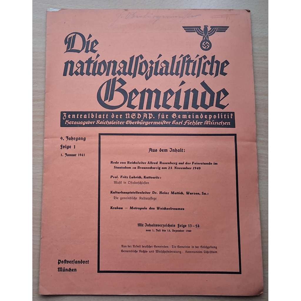Die nationalsozialistische Gemeinde; 9. Jahrgang, Folge 1-12, 14-24, 1941 [německý nacistický časopis]