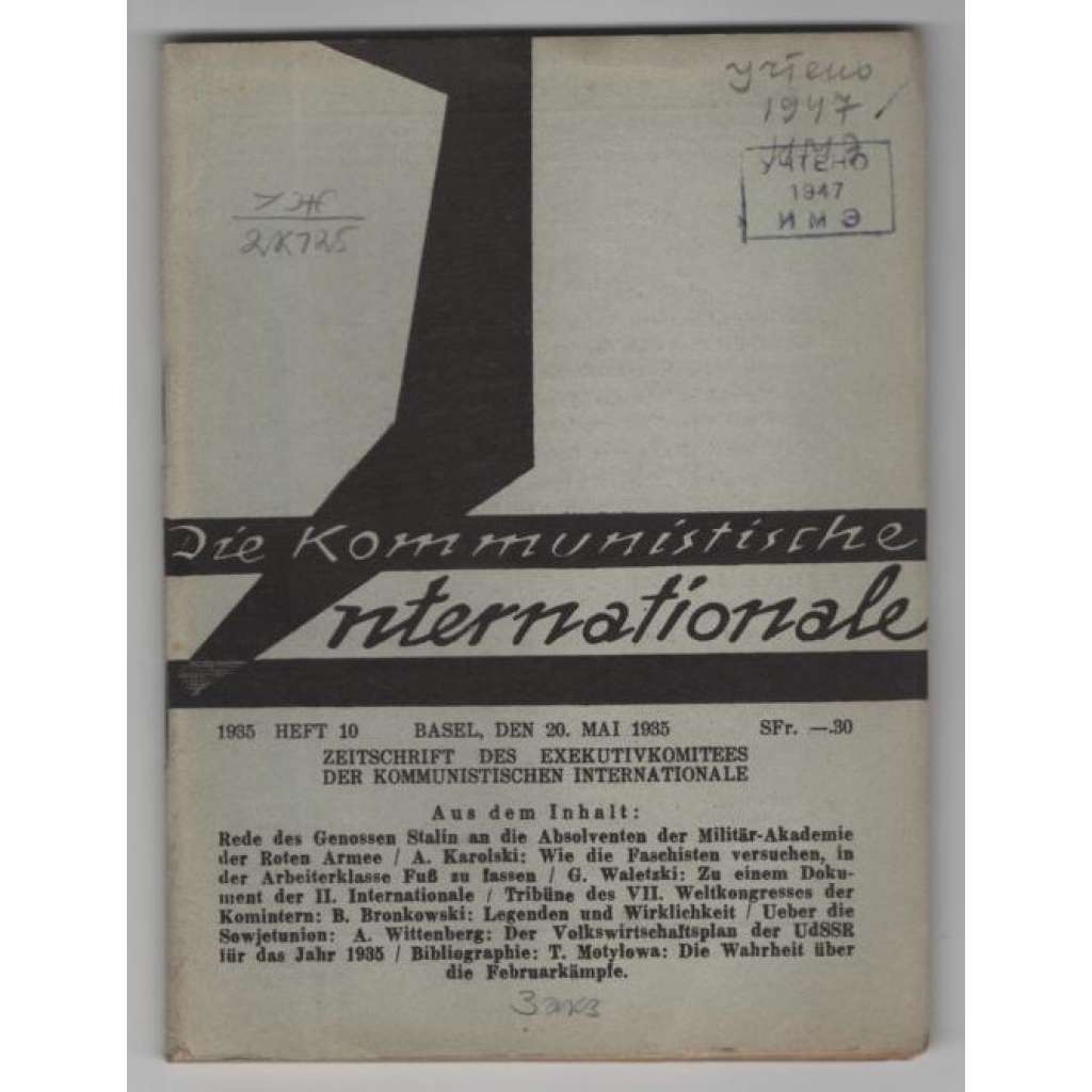 Die Kommunistische Internationale; XVI. Jahrgang 1935, Heft 10 [komunismus]