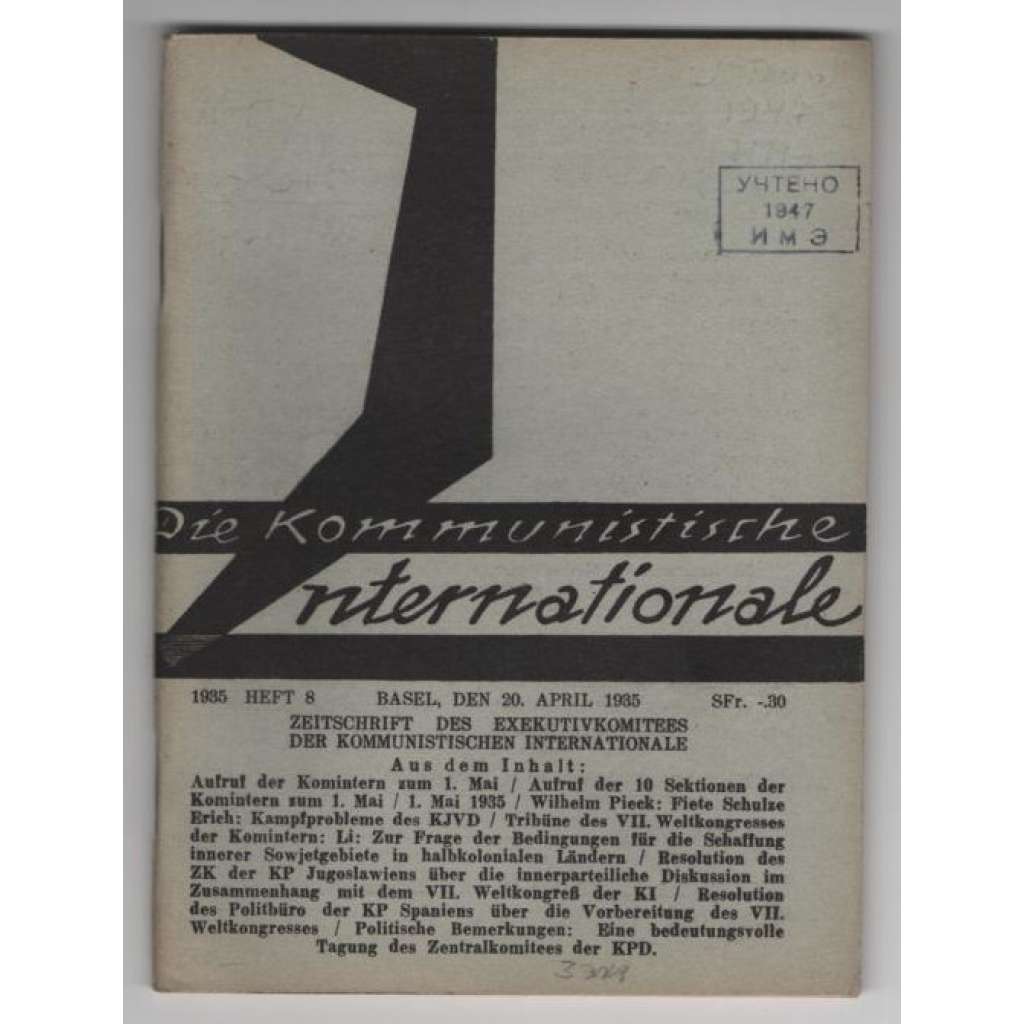 Die Kommunistische Internationale; XVI. Jahrgang 1935, Heft 8 [komunismus]