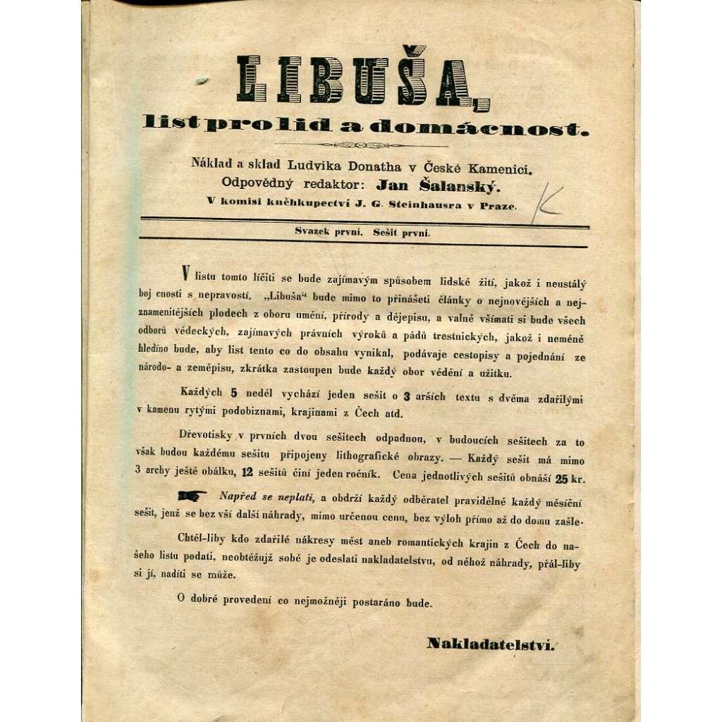 Libuša – List pro lid a domácnost, roč. I. + č. 1-2 z roč. II. (1863-1864)