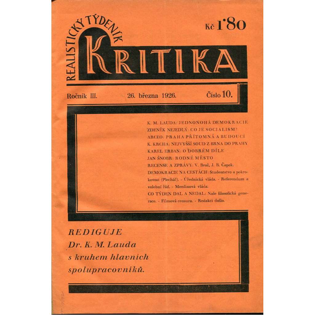 Kritika – Realistický týdeník, roč. III (1926)