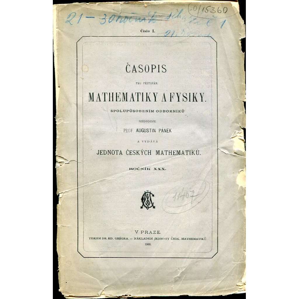 Časopis pro pěstování mathematiky a fysiky, roč. XXX (1900)