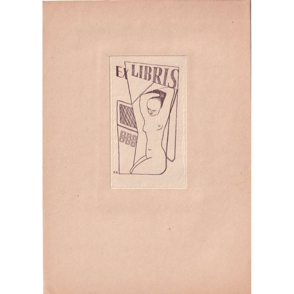 František Vik – Ex libris erotické (dívčí akt, erotika) dřevoryt