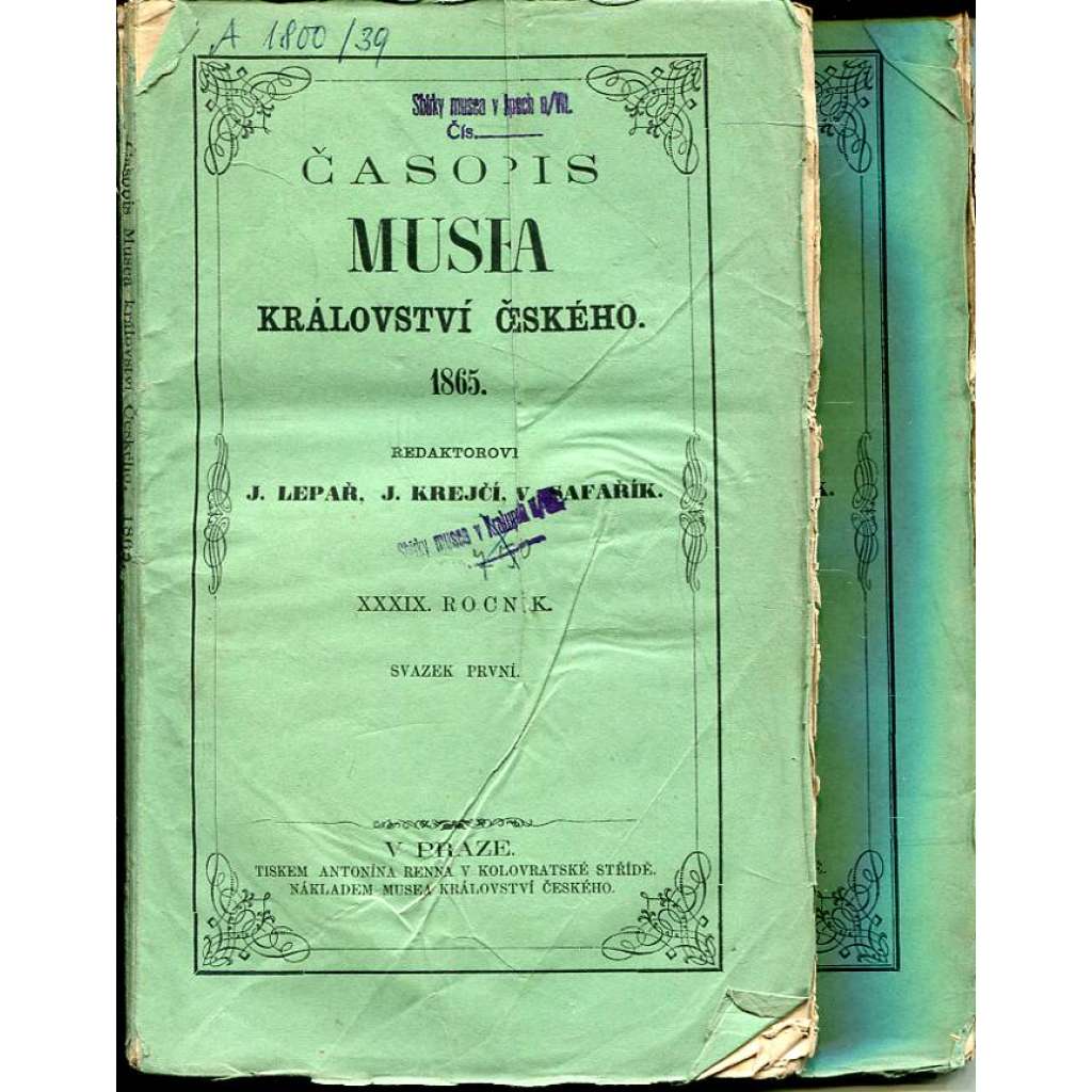 Časopis Musea království Českého, r. 1865
