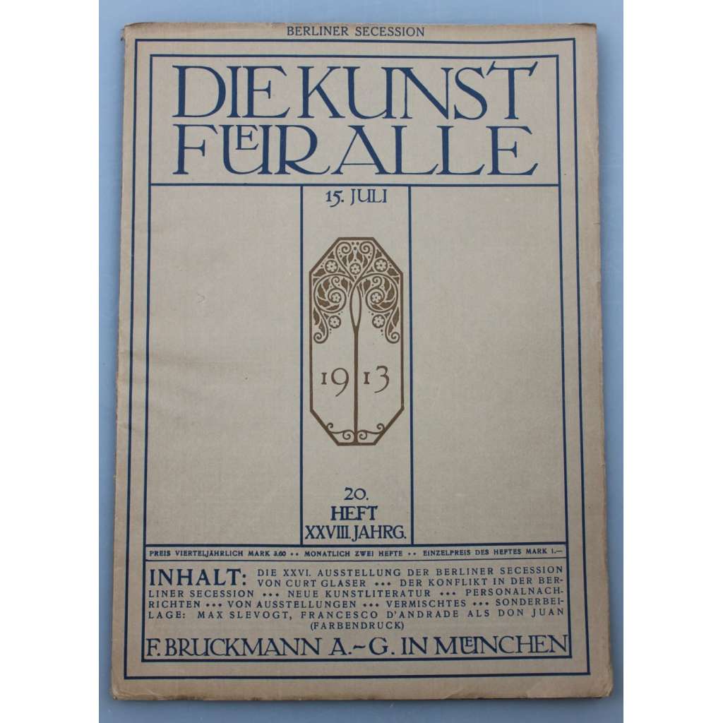 Die Kunst für alle. XXVIII. Jahrgang, 1913, Heft 20 (15. Juli) [berlínská secese; umění; časopisy]