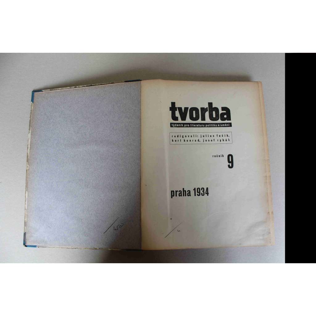 Tvorba. Týdeník pro literaturu, politiku a umění, roč. 9, 1934+Svět sovětů 1934 (časopis, první republika, komunismus, K. Teige - Případ prof. Krohy, Pražský činžák; B. Brecht - Žebrácký průvod; Z. Kalandra - Východní pakt; E. F. Burian)