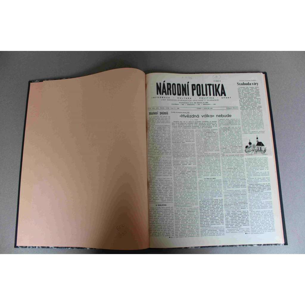 Národní politika 1986, roč. XVIII. (časopis, měsíčník, politika, exil, mj. Hvězdná válka nebude, Jaroslav Seifert - úmrtí, Ivan Lendl, Židé jako sovětší rukojmí, Černobyl, Dopis Václavu Havlovi)