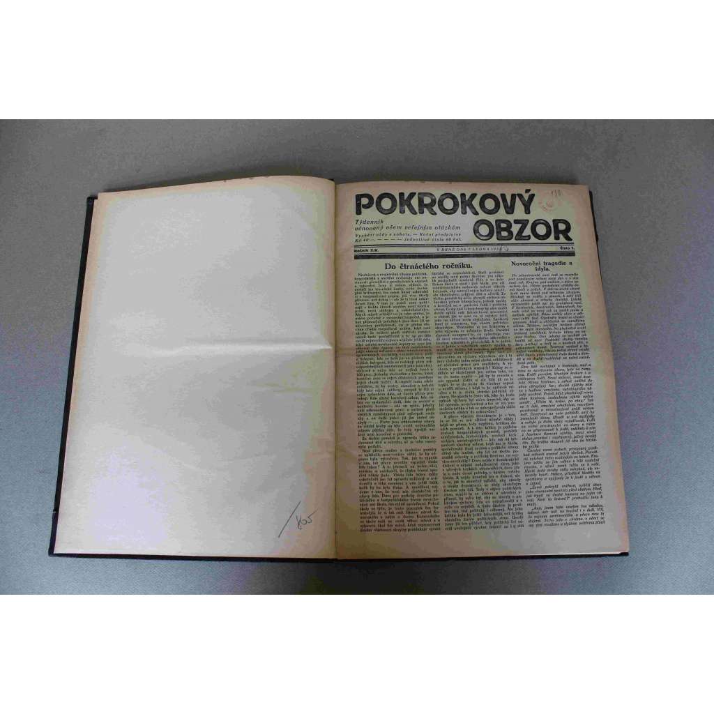 Pokrokový obzor 1933, roč. XIV (časopis, týdeník, politika, Brno, mj. K čínsko-japonskému sporu, Hitler u cíle, Francie -Sověty-ČSR, Konec anšlusu?, O Masarykovu universitu, POlitické vánoce; inzerce Baťa)