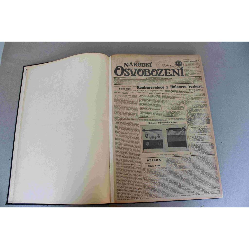 Národní osvobození 1934, roč. XI (červenec-září) (noviny, deník, Legionářský týden, mj. Kontrarevoluce z Hitlerova rozkazu [Röhm - SA], Hlinsko, Dělnická Olymppiada, Nová rakouská vláda, Hitler presidentem i kancléřem říše)
