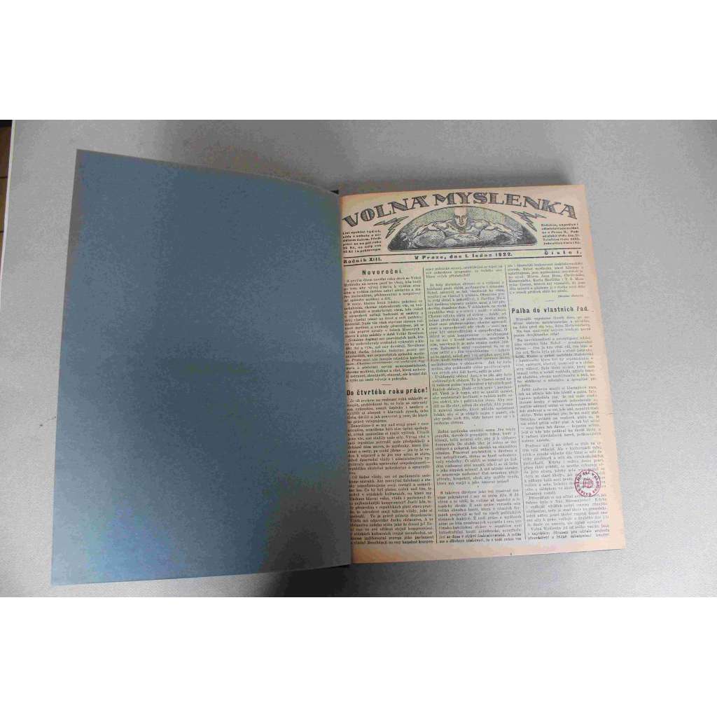 Volná Myšlenka 1922, ročník XIII (časopis, politika, ateismus, mj. Debata o spiritismu, Římsko-katolická církev v Čechách, Několik myšlenek z deníku Tolstého, Odluka státu a církve, Co je Buddhismus)