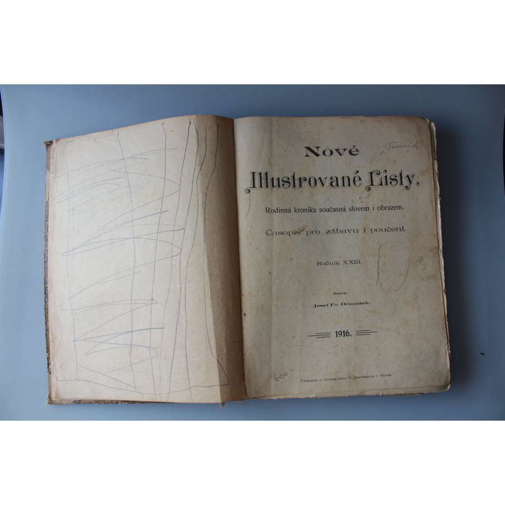 Nové Illustrované Listy 1916, roč. XXIII. Časopis pro zábavu i poučení (beletrie, první světová válka, mj. Naše přední hlídka na Soči, Zákopy našich vojínů v Alpách, Táboření našeho vojska v Srbsku, České zvony a zvonaři, Císař a král František Josef)