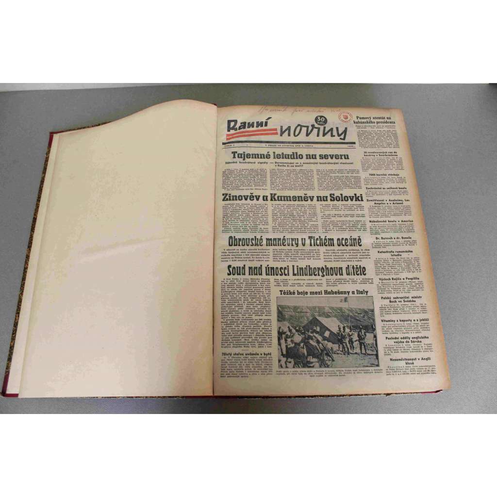 Ranní noviny 1935 (leden-březen) (noviny, deník, první republika, mj. Soud nad únosci Lindberghova dítěte, Všichni vůdcové do Berlína, Malá dohoda, Francie a Italie, Horké dny Sárska, Hitler mezi námi)