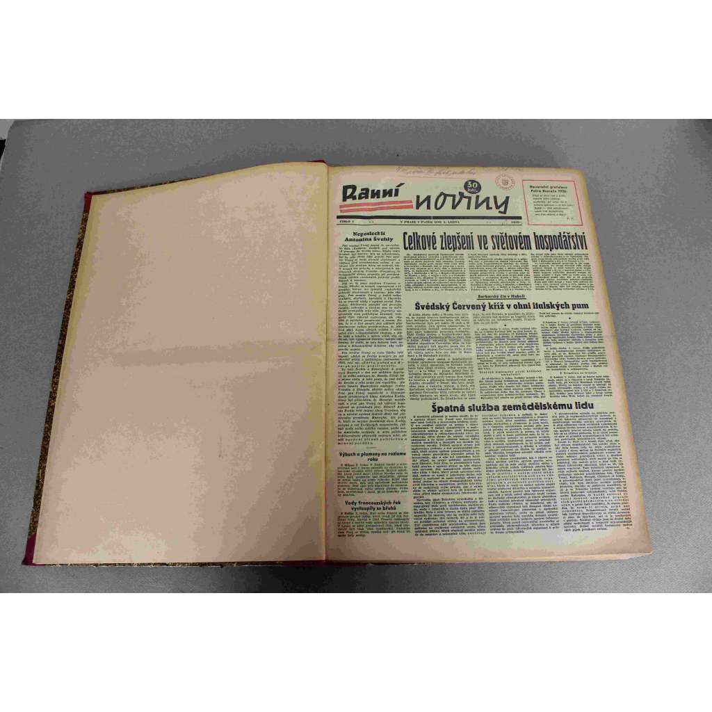 Ranní noviny 1936 (leden-březen) (noviny, deník, první republika, mj. Hnědá kocovina [Třetí říše-Hitler], Pronikavé zhoršení nezaměstnanosti, Nálet italských letadel na Addis Abebu, Král Eduard VIII. nastoupil na trůn, Překážkou smíru je Německo)