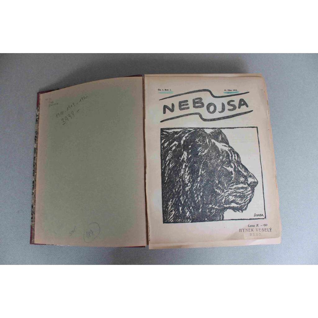Nebojsa. Satirický týdenník 1918-1919-1920 (časopis, týdeník, první republika, poezie, satira, karikatura, mj. Gulliverovy cesty do země prapodivné; ilustrace Špála, Pr. Kotík, Čapek, Hofman, V. Rada, Feuerstein, Kremlička)