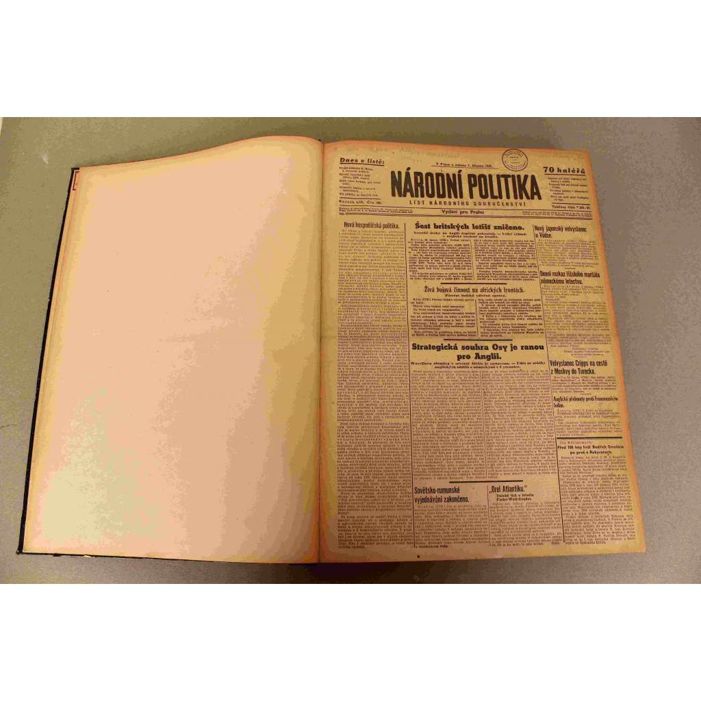 Národní politika 1941, roč. LIX (březen-duben) (noviny, deník, protektorát, druhá světová válka, mj. Vůdce přijel včera do Vídně [Hitler], Nástup německých oddílů v Bulharsku, Dr. Goebbels o německém východu, Velké německé úspěchy v letecké válce)