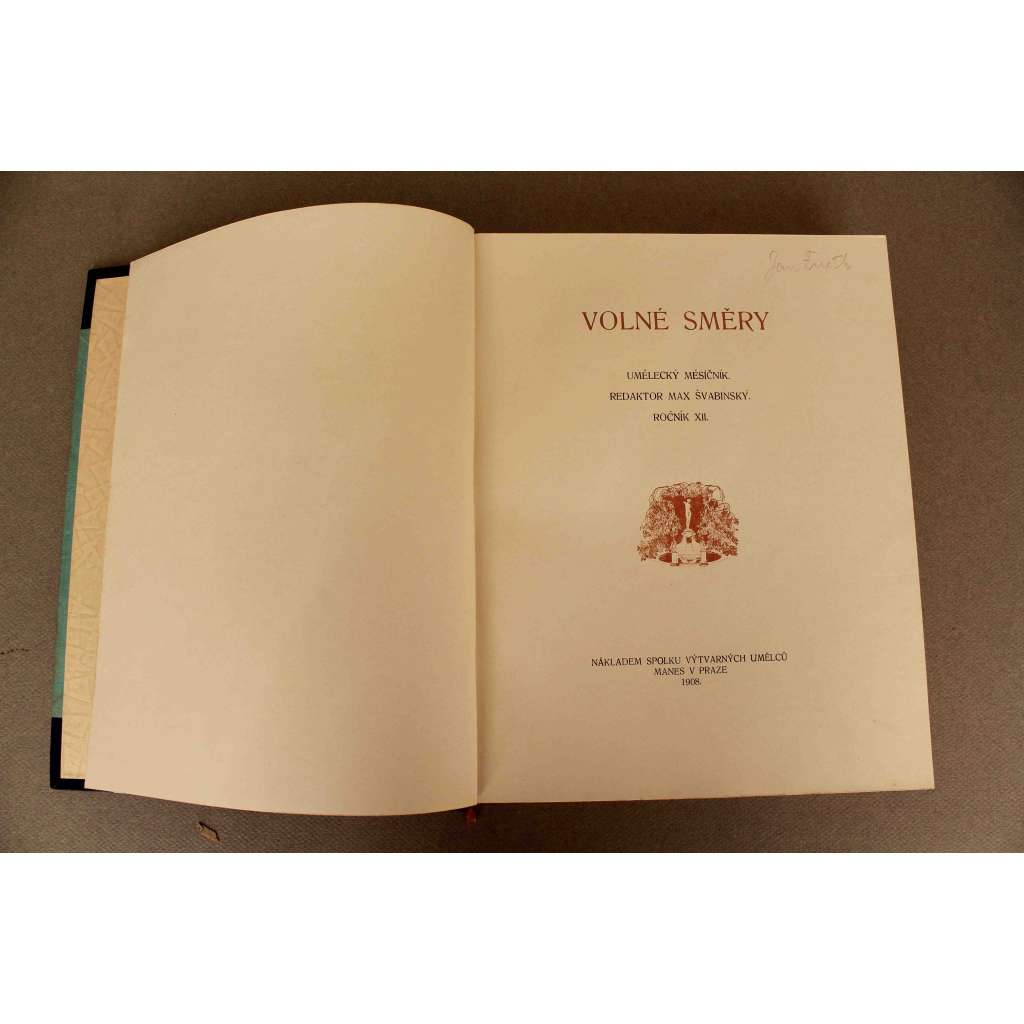 Volné směry 1908, roč. XII. (časopis, měsíčník, umění, mj. Vinohradské divadlo, V. Van Gogh - Z korespondence; A. Hofbauer - Japonské umění; J. M. Graefe - E. Degas; Josef Hlávka; polokoženková vazba Rajman)