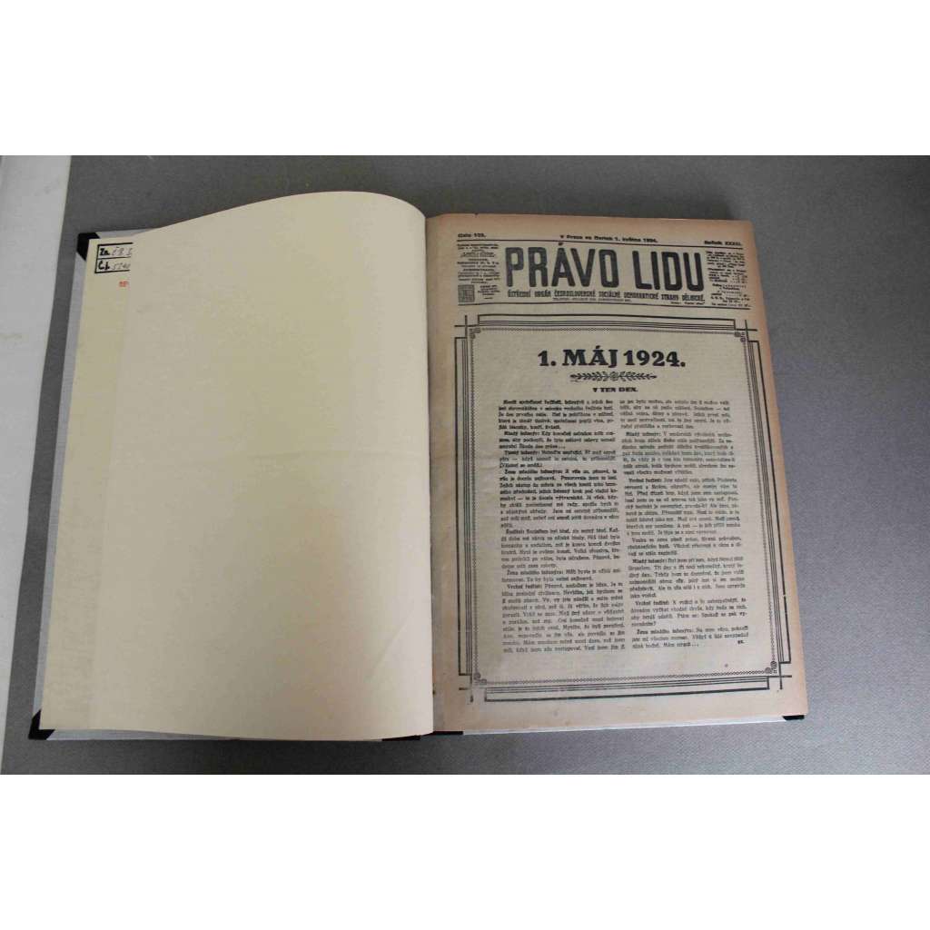 Právo lidu 1924, roč. XXXIII (květen) (noviny, deník, první republika, sociální demokracie, mj. 1. Máj 1924, M. R. Štefánik - páté výročí úmrtí, Pozemková reforma, Ruský Napoleon na obzoru [úmrtí Lenin, Trocký])