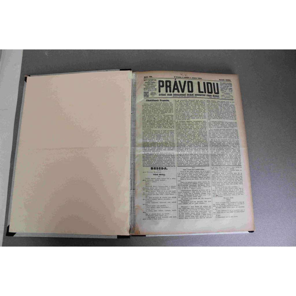 Právo lidu 1924, roč. XXXIII (srpen) (noviny, deník, první republika, sociální demokracie, mj. Zásobování Velké Prahy, Londýnská konference, Mezinárodní sjezd horníků, Joseph Conrad zemřel, Před zápisem do škol)