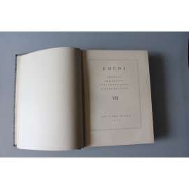 Umění. Sborník pro Českou výtvarnou práci 1934, roč. VII. (časopis, malířství, sochařství, mj. Matějček - Bojnický oltář, Národní divadlo a jeho výtvarníci; V. V. Štech - Edvard Munch; litografie Max Švabinský; polokožená vazba - vazba kůže)