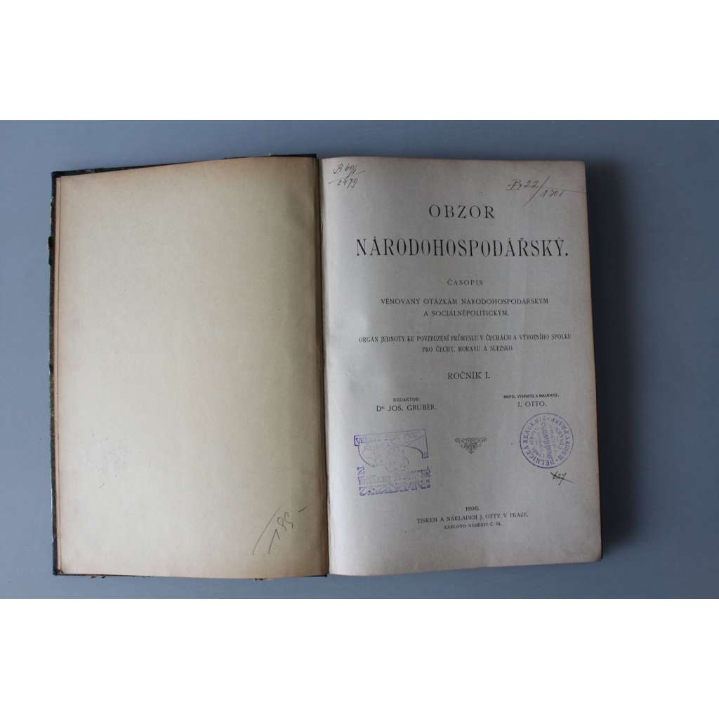 Obzor národohospodářský 1896, roč. I. (časopis, ekonomie, hospodářství, mj. Umělecký průmysl na výstavě Berlínské; Vysoké ceny železa v Rakousku; Všeobecné školy řemeslnické)