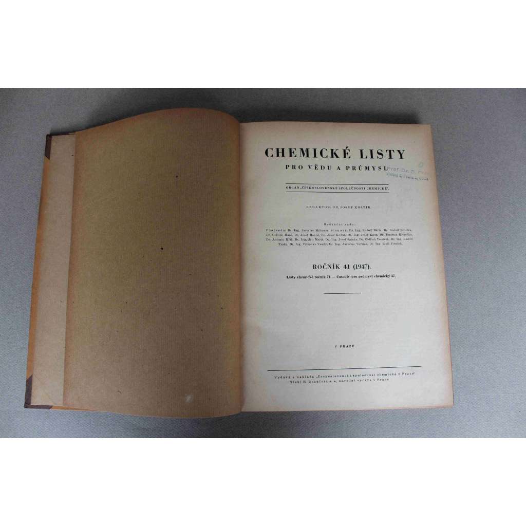 Chemické listy pro vědu a průmysl 1947. roč. 41 (časopis, chemie, mj. Nepřetržitá destilace kyseliny sírové, Chemické vlivy při leštění drahokamů, Slovo k jakosti vltavské vody v Praze, Transurany, Elektroforesa)