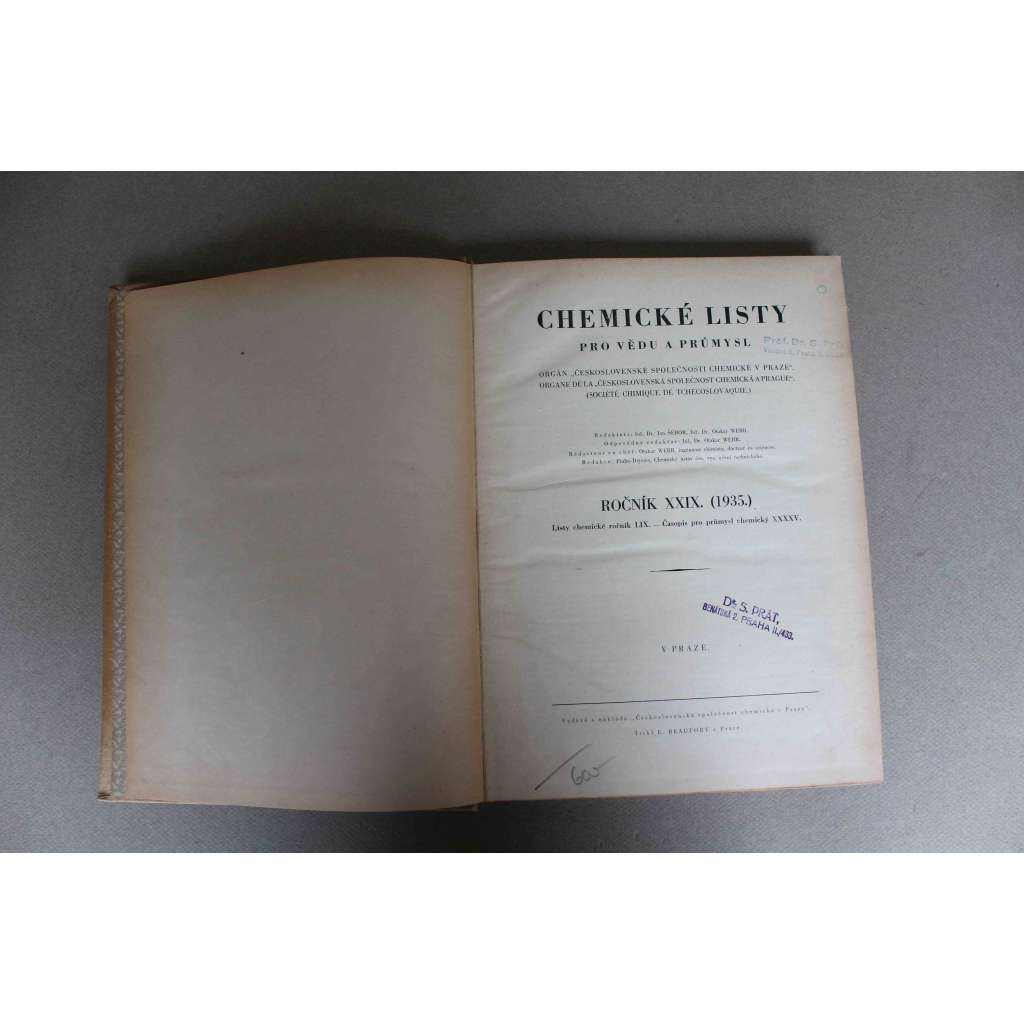 Chemické listy pro vědu a průmysl 1935. roč. 29 (časopis, chemie, mj. Odsíření surového železa v pánvi, J. Heyrovský - Přepětí těžkého vodíku na rtuťové katodě; Rozmach semtínského koncernu, Pivovarský kartel)