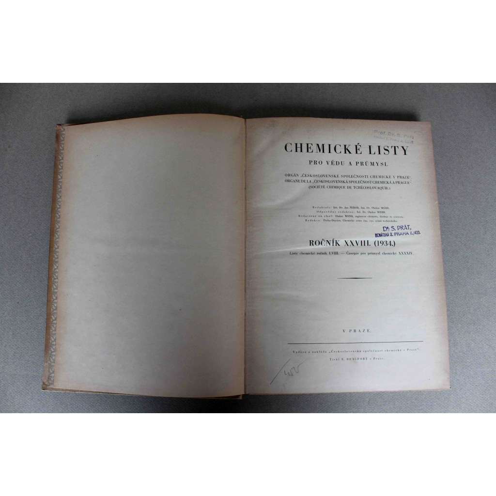 Chemické listy pro vědu a průmysl 1934. roč. 28 (časopis, chemie, mj. J. Heyrovský - Referát o mém zájezdu do Spojených států; Slohové změny kalené a napouštěné oceli, Plynárny v ČSR za rok 1932)