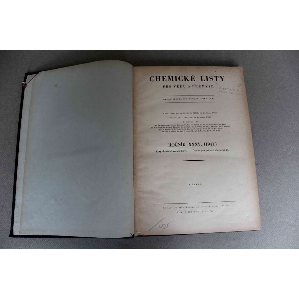 Chemické listy pro vědu a průmysl 1941. roč. 35 (časopis, chemie, mj. K. Pejml - Česká alchymie; Polarisace elektrod druhého druhu, Krivoj Rog-Donská pánev-Ural, Molybden, Nafta na Blízkém východě, Ze sklářského světa)