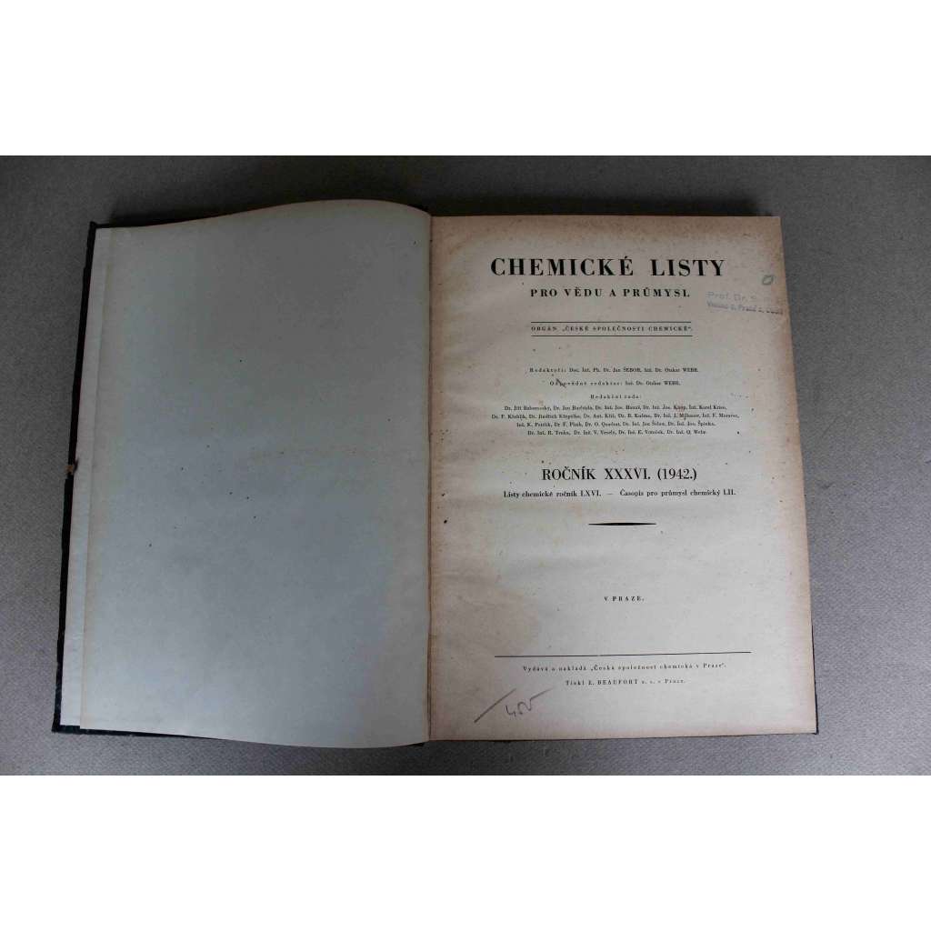 Chemické listy pro vědu a průmysl 1942. roč. 36 (časopis, chemie, mj. O. Wichterle - O 1-acetoxy-butadienu; J. Heyrovský - Polarografické maximum amalgámy kadmia; Rudné bohatství Filipin; Výroba skla ve Švédsku)