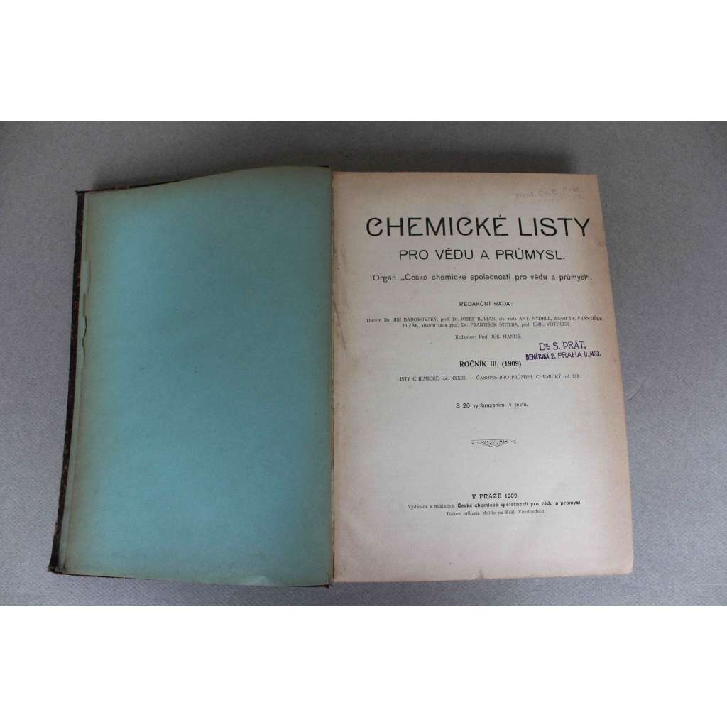 Chemické listy pro vědu a průmysl 1909. roč. 3 (časopis, chemie, mj. Umělé pryskyřice, Pokroky ve výrobě cementu, Rozbory uhlí, Smaltovny, Pivovarská škola v Plzni, Kakao, Čaj)