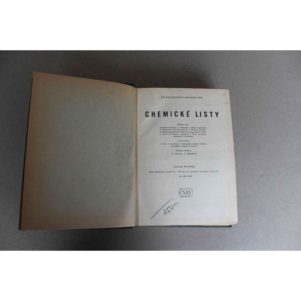 Chemické listy 1955. roč. 49 (časopis, chemie, mj. Synthetická analgetika, O mechanismu účinku antibiotik, Komplexometrie v organické analyse, Prototyp polarografu)