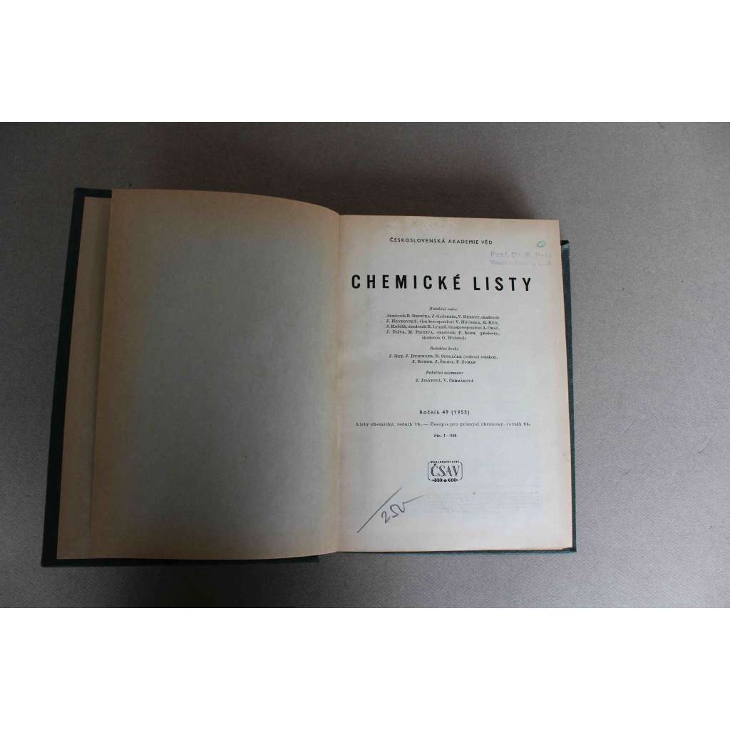Chemické listy 1955. roč. 49 [1] (časopis, chemie, mj. Alkaloidy rostlin makovitých, Polarografie chloramfenikolu a příbuzných látek, Jednoduchý rozprašovač pro chromatografii)