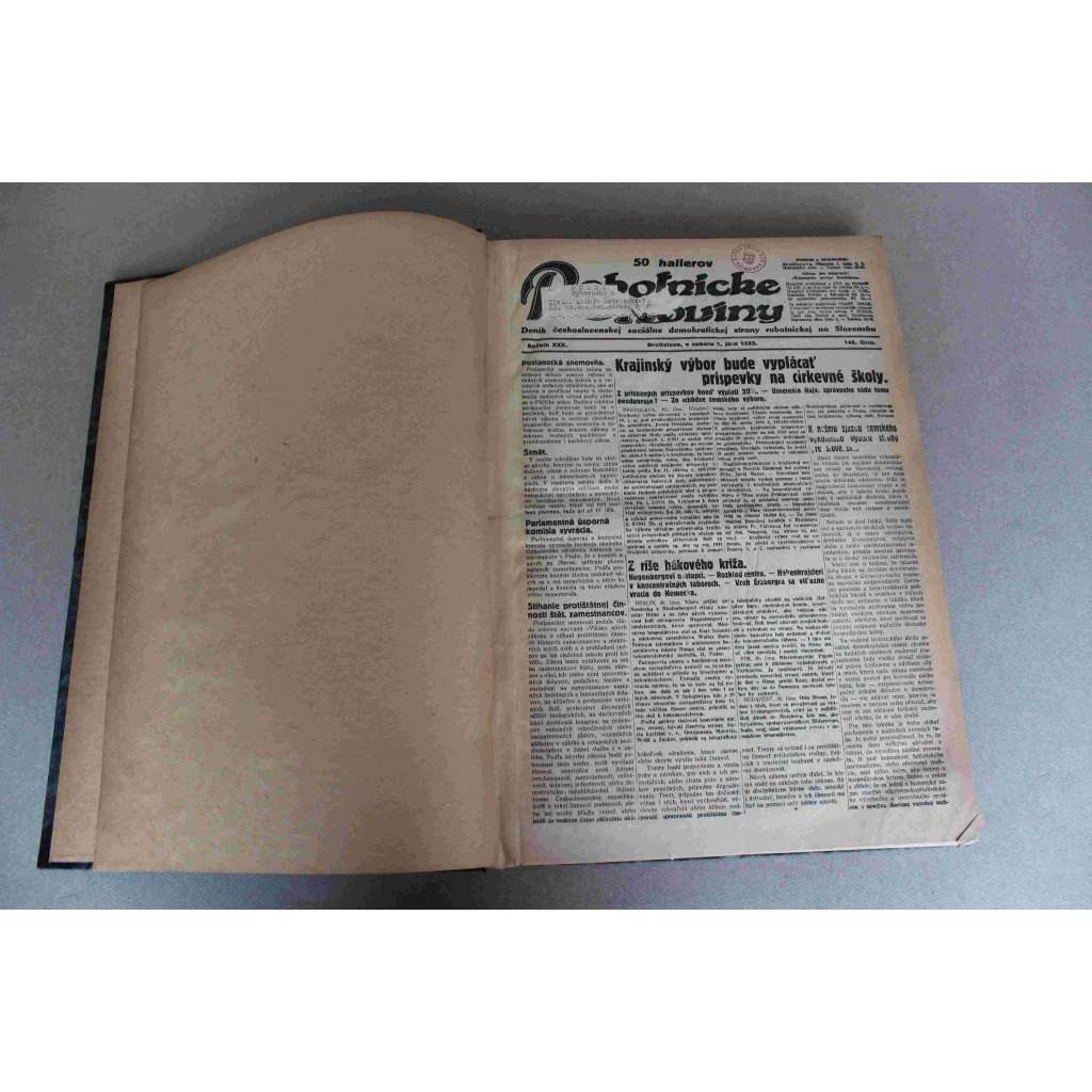 Robotnické noviny 1933, roč. XXX. (červenec-září) (noviny, deník, první republika, Slovensko, mj. Hitler priznáva svoju neschonost, Gandhi k indickému miestokrálovi, Goebbels vychvaluje Hitlera, Minister Hodža o účasti ludákov vo vláde)