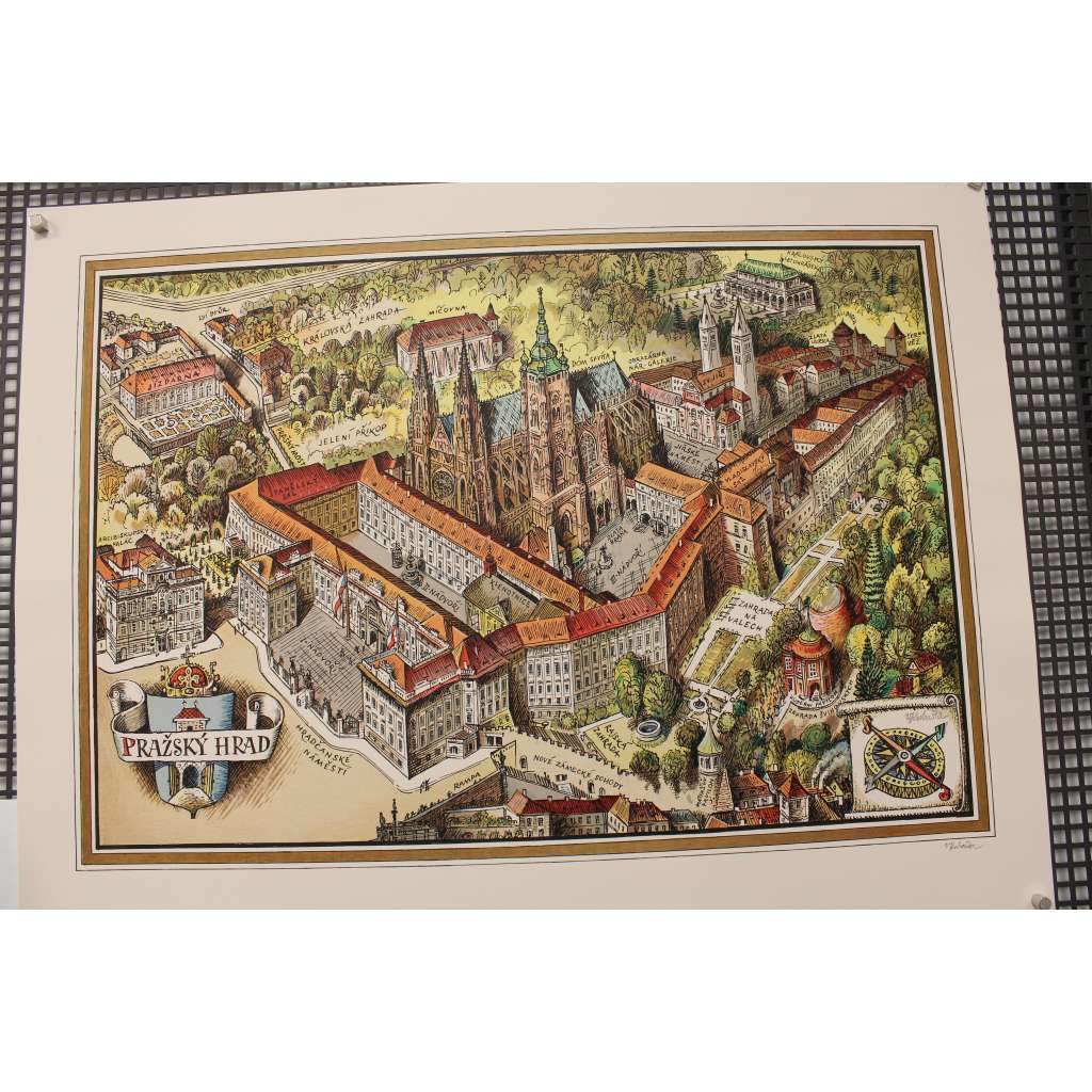 Pražský hrad. Originál 6 barevná litografie z roku 1979 (Největší litografie, podpis Vojtěch Kubašta)