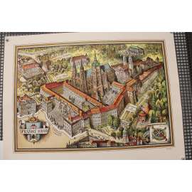Pražský hrad. Originál 6 barevná litografie z roku 1979 (Největší litografie, podpis Vojtěch Kubašta)